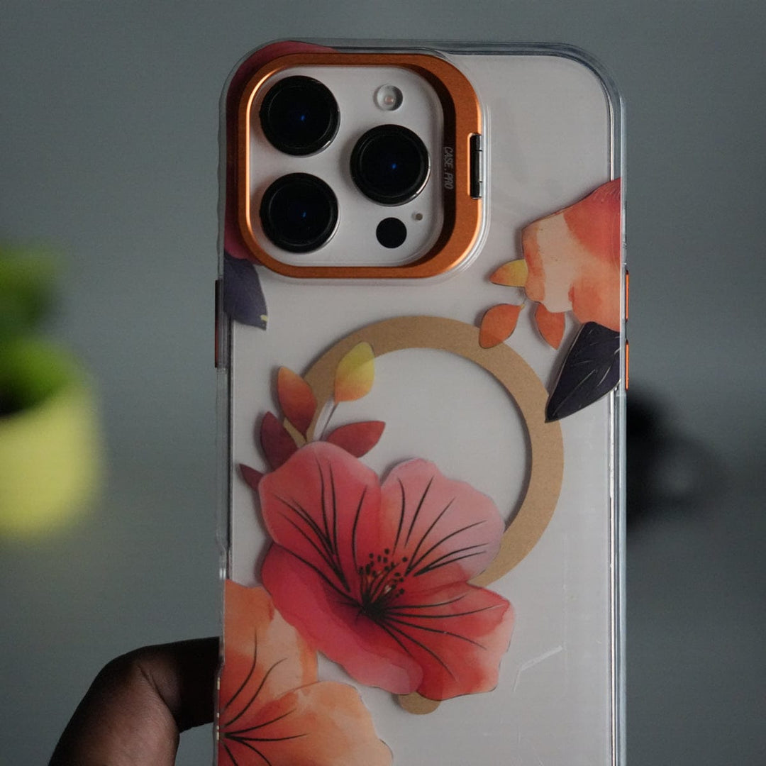FRATO iPhone 16 Series iPhone 16 Pro Max FloraCrystal Clear Floral Design Case with Color Metal Camera Stand Frame