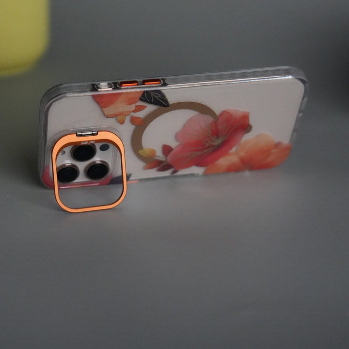 FRATO iPhone 16 Series iPhone 16 Pro Max FloraCrystal Clear Floral Design Case with Color Metal Camera Stand Frame