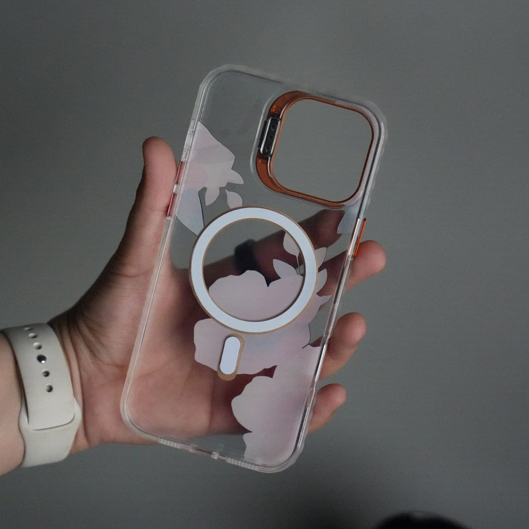 FRATO iPhone 16 Series iPhone 16 Pro Max FloraCrystal Clear Floral Design Case with Color Metal Camera Stand Frame