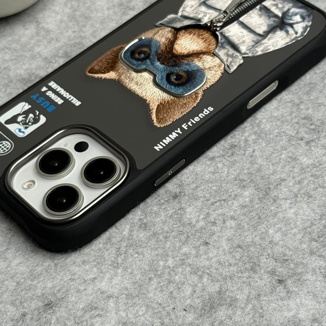 FRATO iPhone 16 Series iPhone 16 Pro Max / iPhone 16 Pro 3D Embroidery Dog Silver Zipper Jacket Case