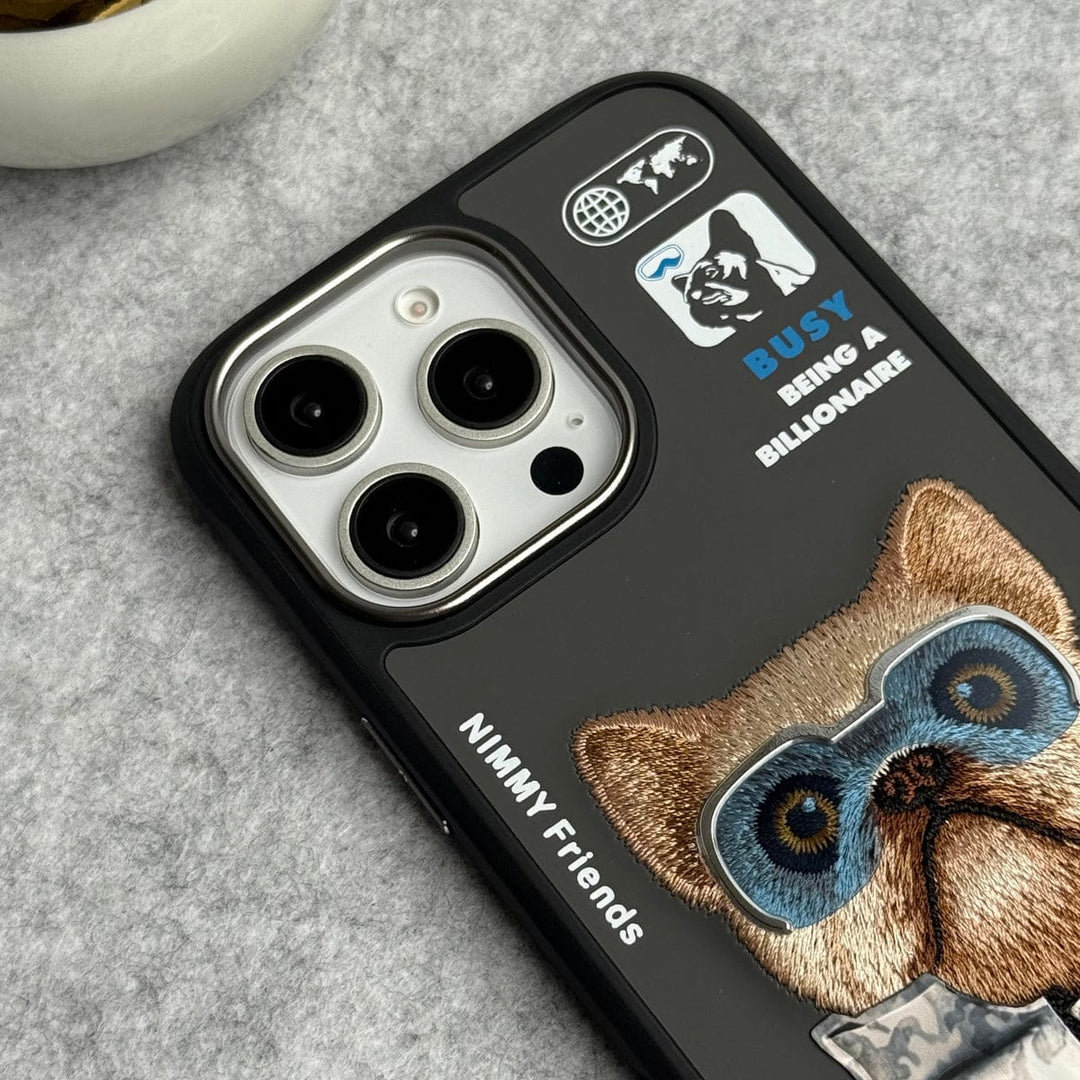 FRATO iPhone 16 Series iPhone 16 Pro Max / iPhone 16 Pro 3D Embroidery Dog Silver Zipper Jacket Case