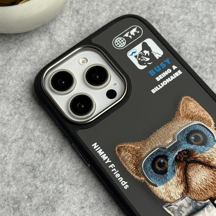 FRATO iPhone 16 Series iPhone 16 Pro Max / iPhone 16 Pro 3D Embroidery Dog Silver Zipper Jacket Case