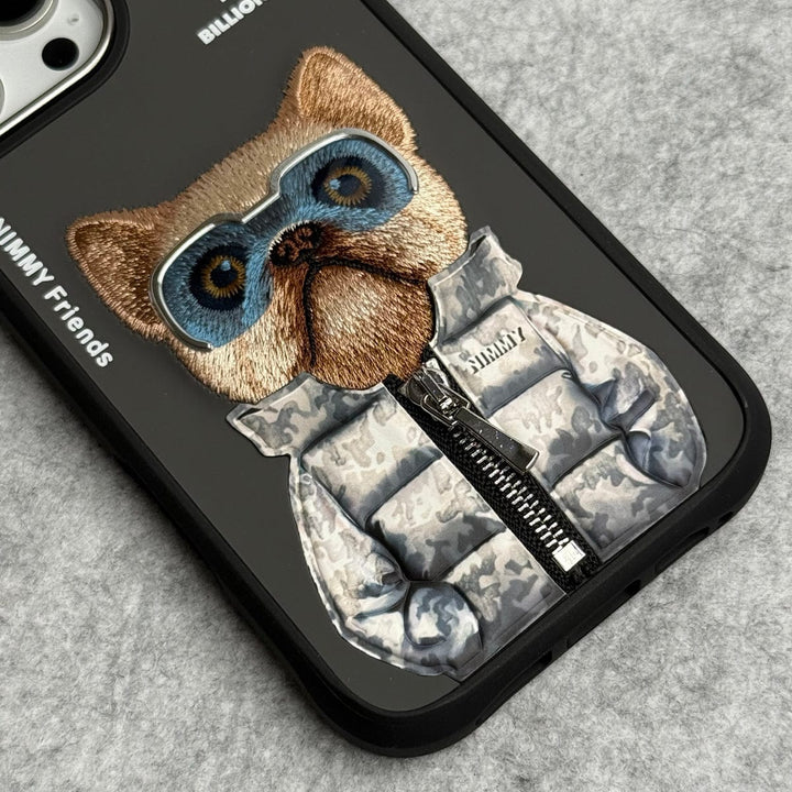FRATO iPhone 16 Series iPhone 16 Pro Max / iPhone 16 Pro 3D Embroidery Dog Silver Zipper Jacket Case