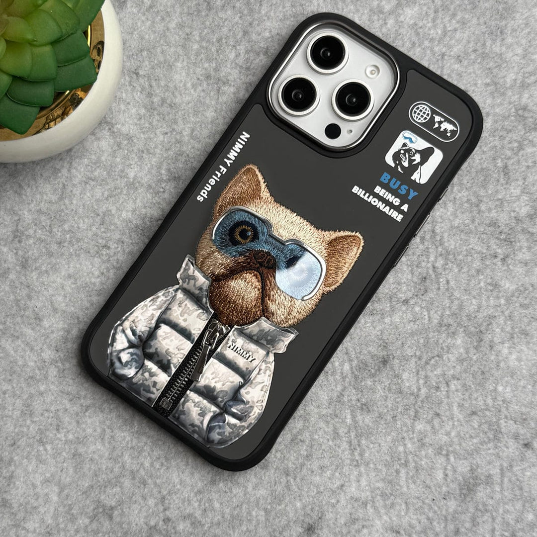 FRATO iPhone 16 Series iPhone 16 Pro Max / iPhone 16 Pro 3D Embroidery Dog Silver Zipper Jacket Case