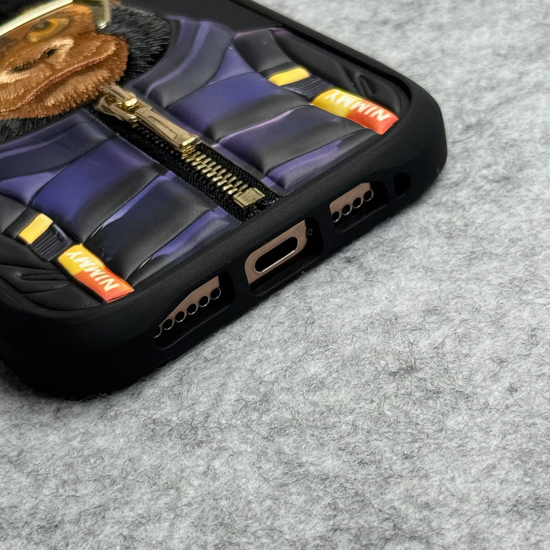 FRATO iPhone 16 Series iPhone 16 Pro Max / iPhone 16 Pro 3D Embroidery Gorilla Zipper Jacket Case