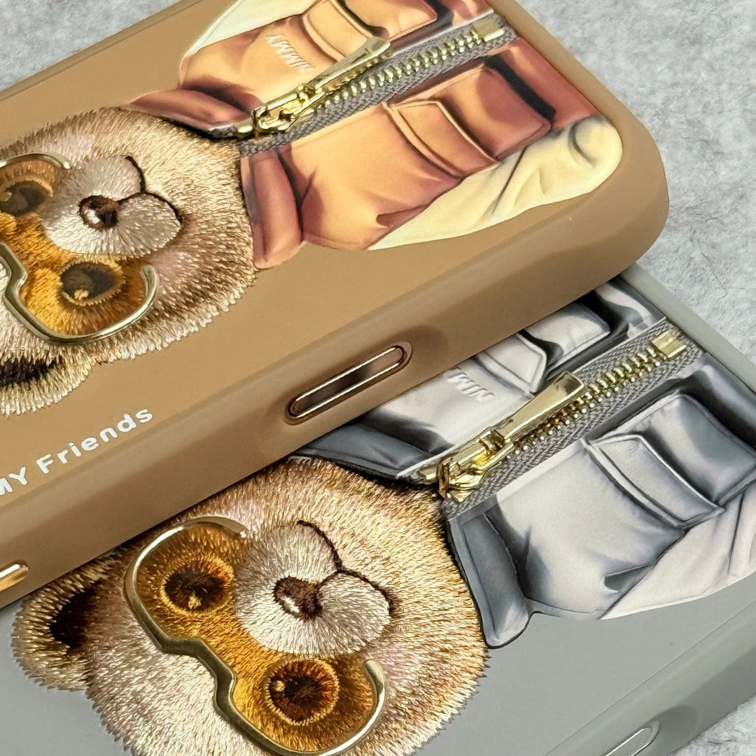FRATO iPhone 16 Series iPhone 16 Pro Max / iPhone 16 Pro 3D Embroidery Teddy Zipper Jacket Case