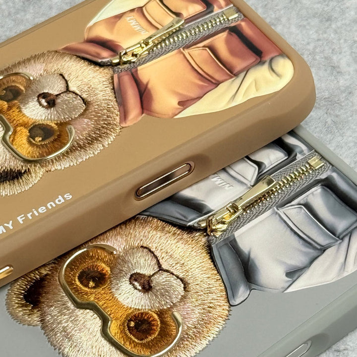 FRATO iPhone 16 Series iPhone 16 Pro Max / iPhone 16 Pro 3D Embroidery Teddy Zipper Jacket Case