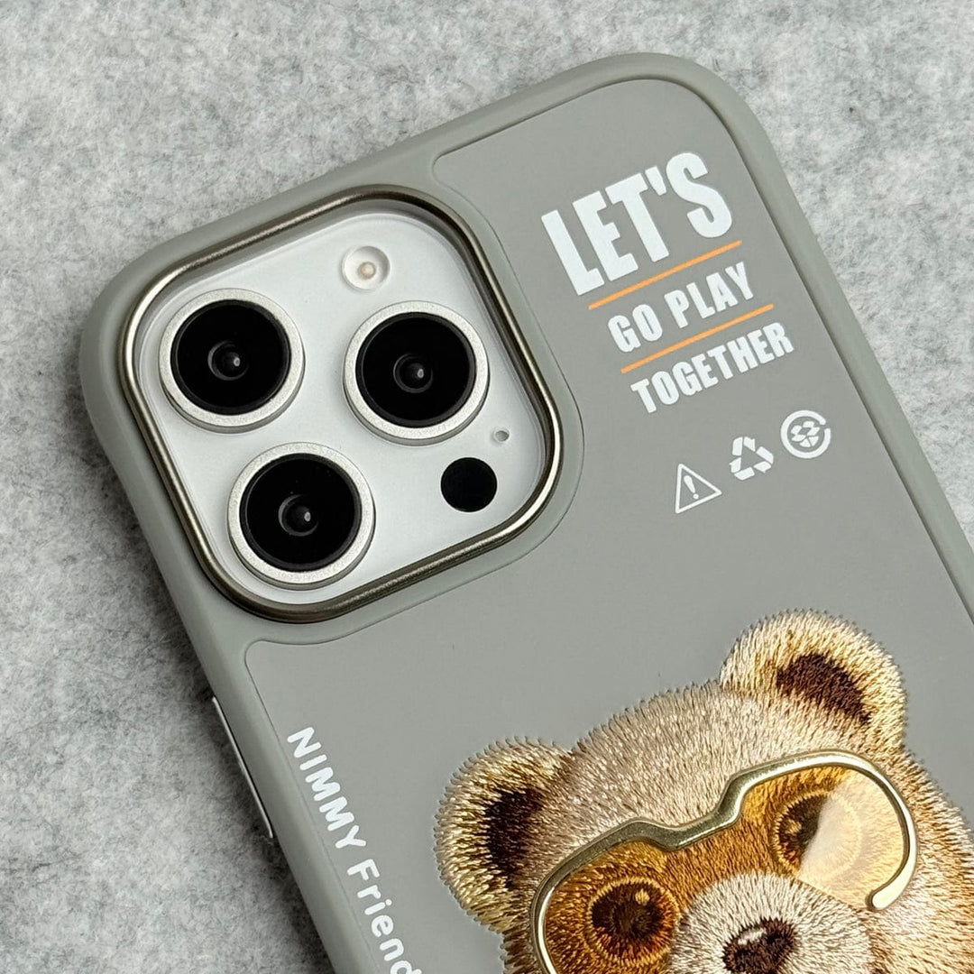 FRATO iPhone 16 Series iPhone 16 Pro Max / iPhone 16 Pro 3D Embroidery Teddy Zipper Jacket Case