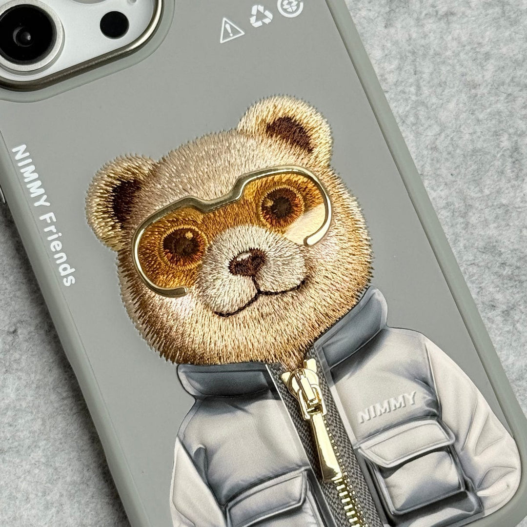 FRATO iPhone 16 Series iPhone 16 Pro Max / iPhone 16 Pro 3D Embroidery Teddy Zipper Jacket Case