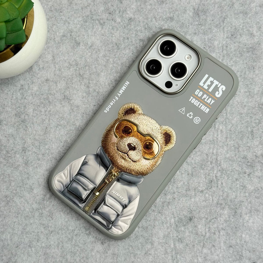 FRATO iPhone 16 Series iPhone 16 Pro Max / iPhone 16 Pro 3D Embroidery Teddy Zipper Jacket Case