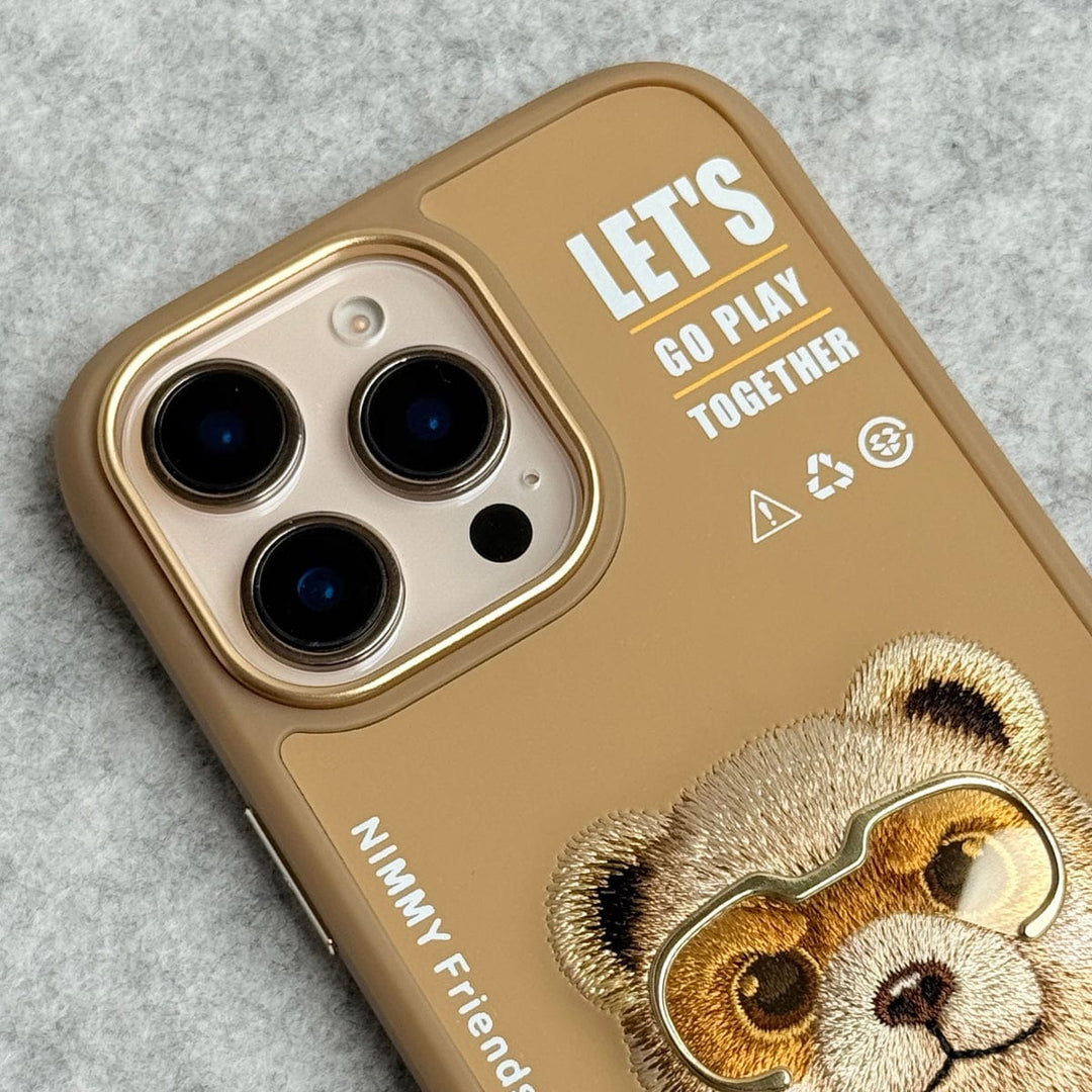 FRATO iPhone 16 Series iPhone 16 Pro Max / iPhone 16 Pro 3D Embroidery Teddy Zipper Jacket Case