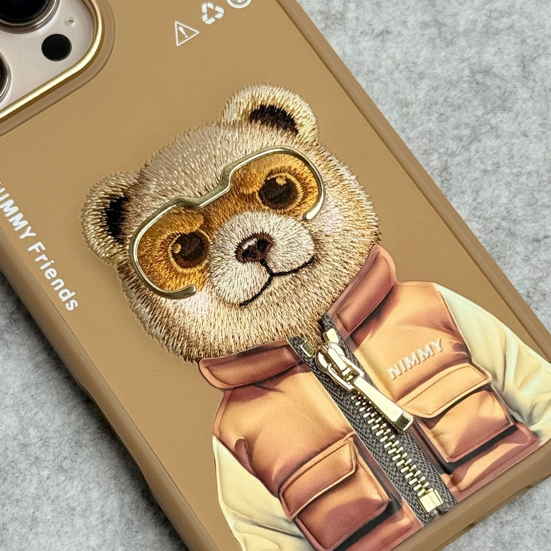 FRATO iPhone 16 Series iPhone 16 Pro Max / iPhone 16 Pro 3D Embroidery Teddy Zipper Jacket Case