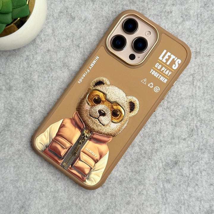 FRATO iPhone 16 Series iPhone 16 Pro Max / iPhone 16 Pro 3D Embroidery Teddy Zipper Jacket Case