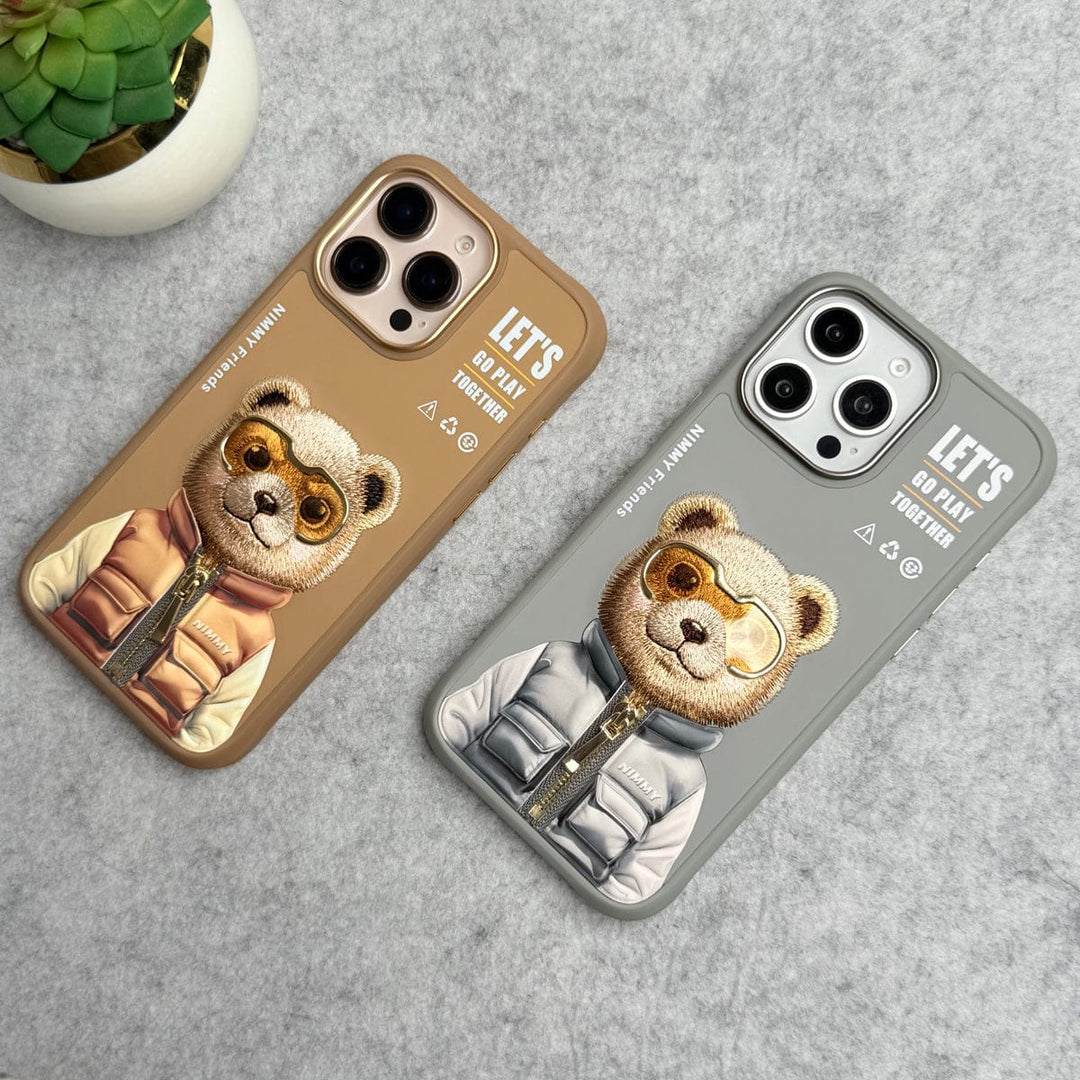 FRATO iPhone 16 Series iPhone 16 Pro Max / iPhone 16 Pro 3D Embroidery Teddy Zipper Jacket Case