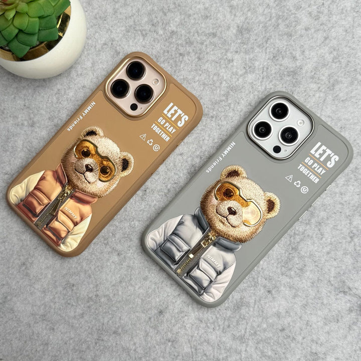 FRATO iPhone 16 Series iPhone 16 Pro Max / iPhone 16 Pro 3D Embroidery Teddy Zipper Jacket Case