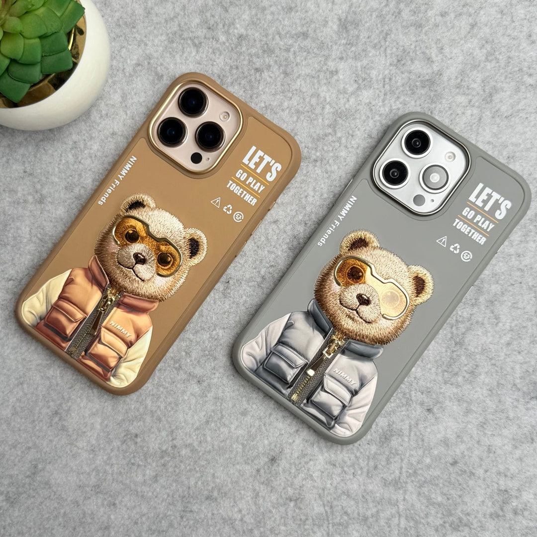 FRATO iPhone 16 Series iPhone 16 Pro Max / iPhone 16 Pro 3D Embroidery Teddy Zipper Jacket Case