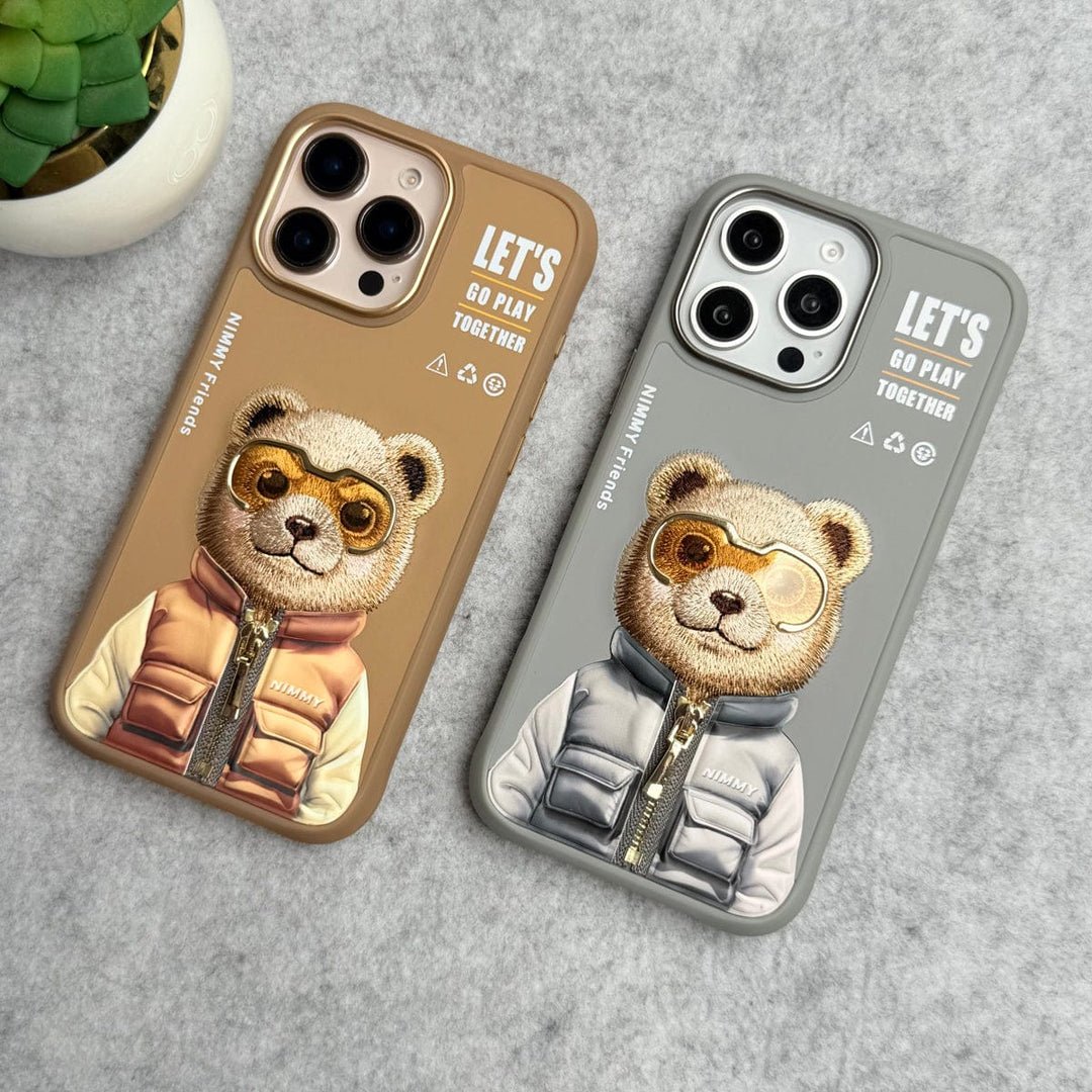 FRATO iPhone 16 Series iPhone 16 Pro Max / iPhone 16 Pro 3D Embroidery Teddy Zipper Jacket Case