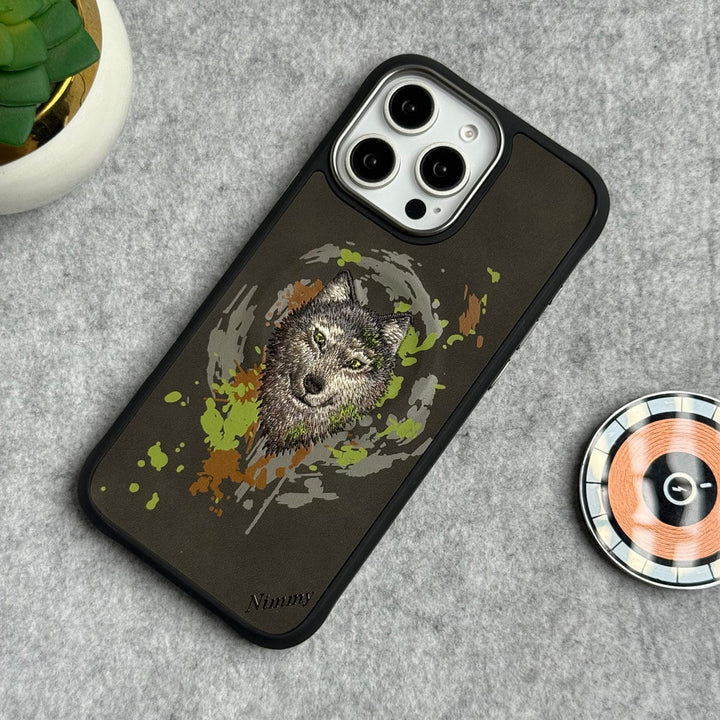 FRATO iPhone 16 Series iPhone 16 Pro Max / iPhone 16 Pro Wild Animal 3D Embroidery Wolf Face MagSafe Case