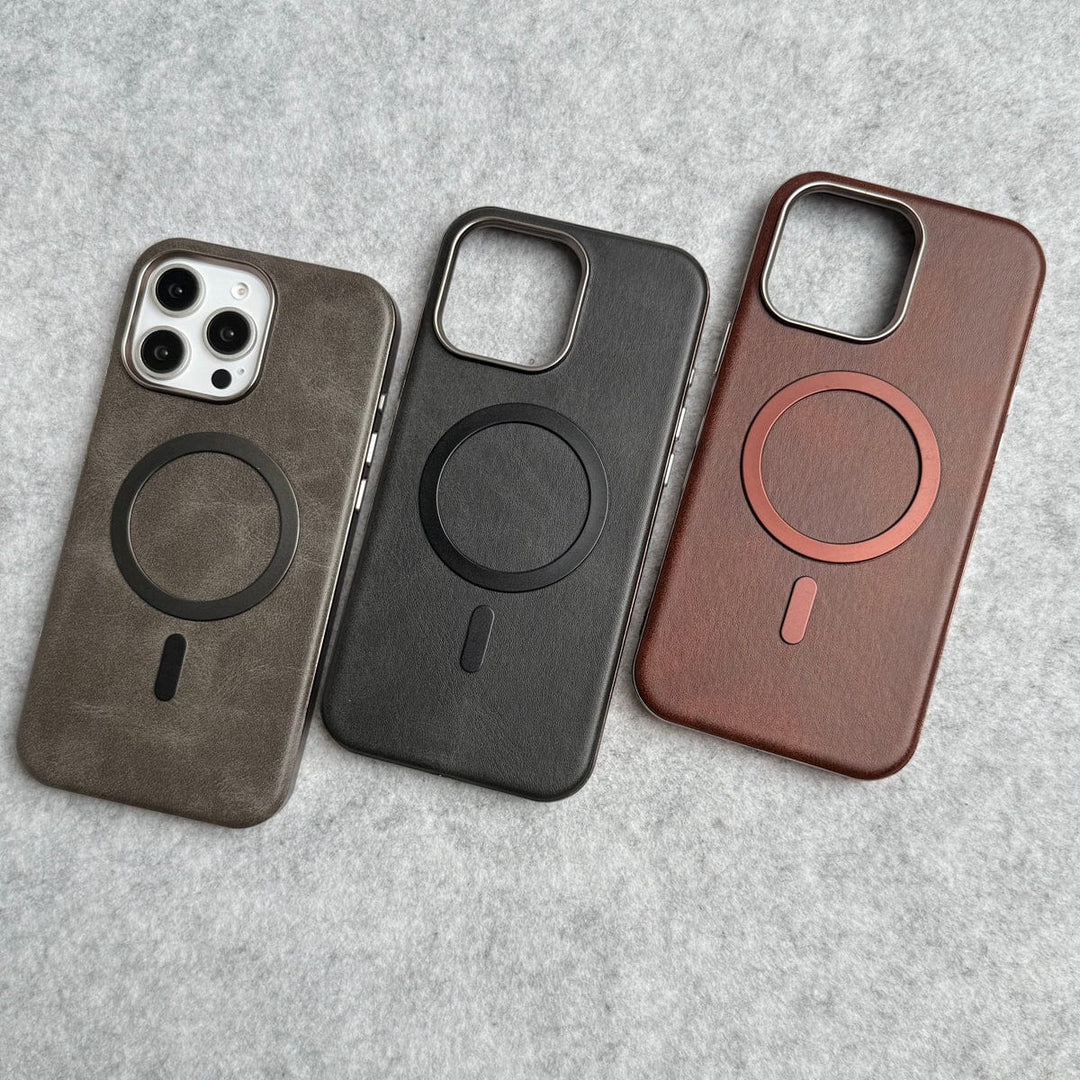 FRATO iPhone 16 Series iPhone 16 Pro Max Metallic Textured Leather MagSafe Ring Case Cover