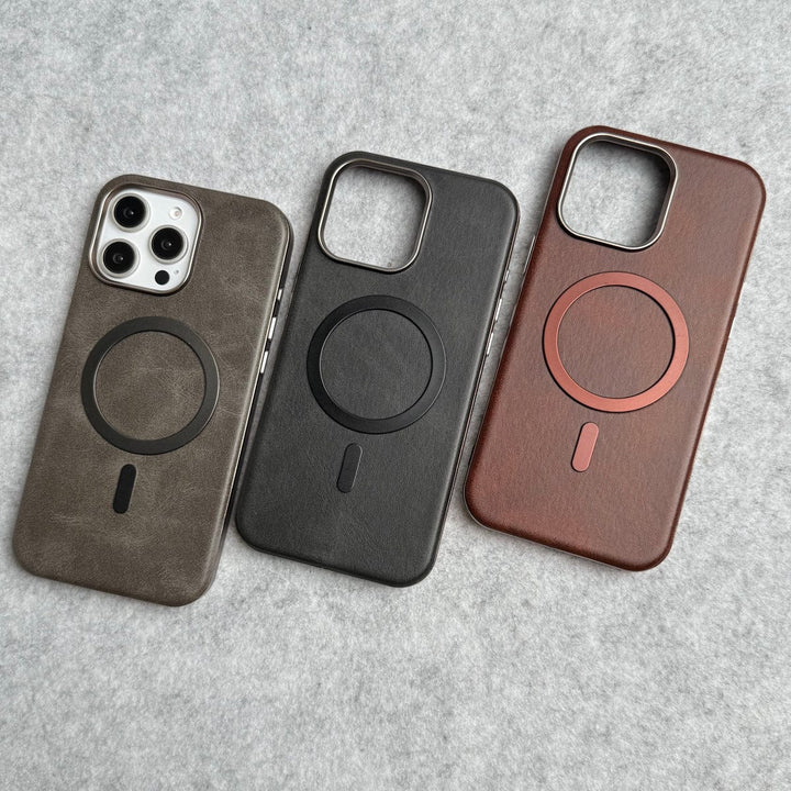 FRATO iPhone 16 Series iPhone 16 Pro Max Metallic Textured Leather MagSafe Ring Case Cover