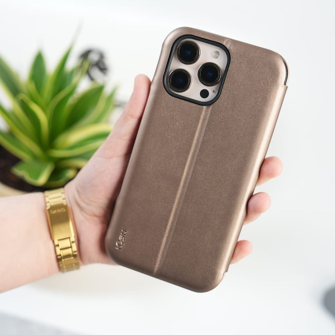 FRATO iPhone 16 Series iPhone 16 Pro Max Premium Flip Leather Wallet Case with Wireless Charging Support