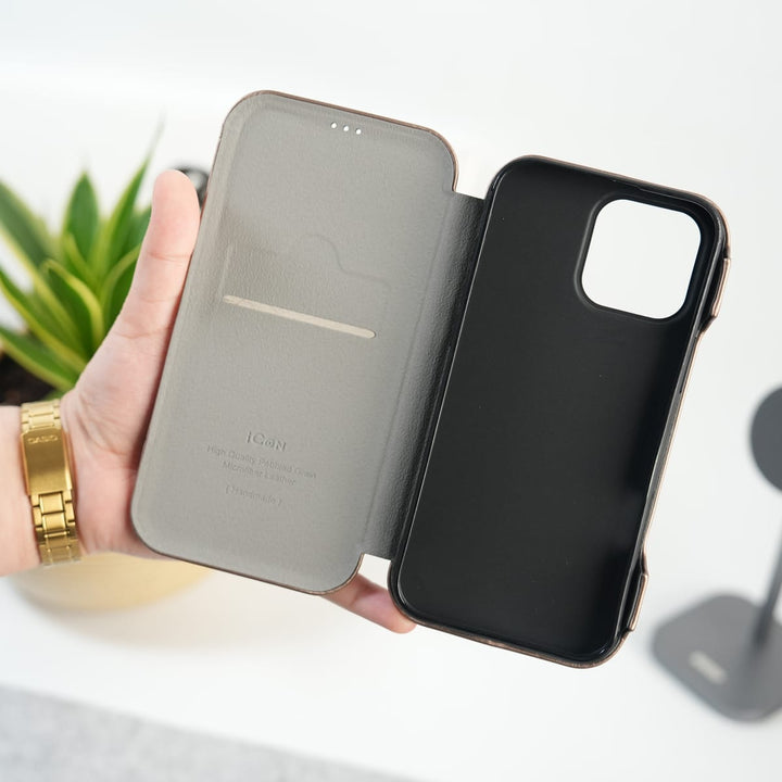 FRATO iPhone 16 Series iPhone 16 Pro Max Premium Flip Leather Wallet Case with Wireless Charging Support