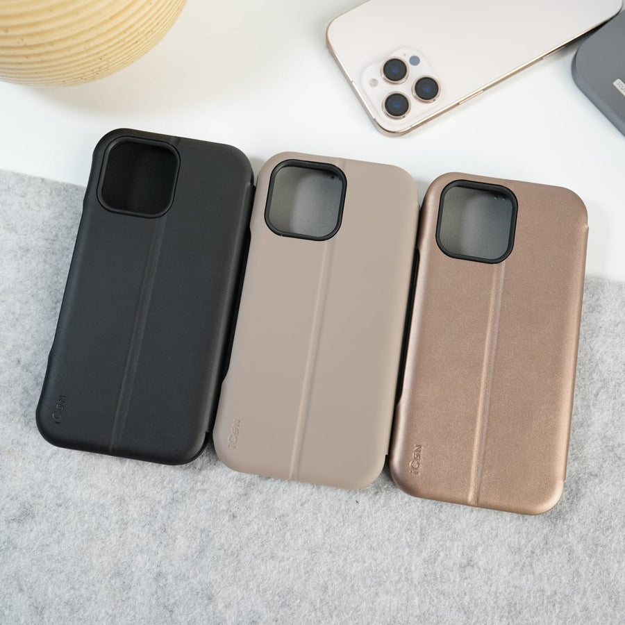 iPhone 16 Pro Max Premium Flip Leather Wallet Case with Wireless Charging Support