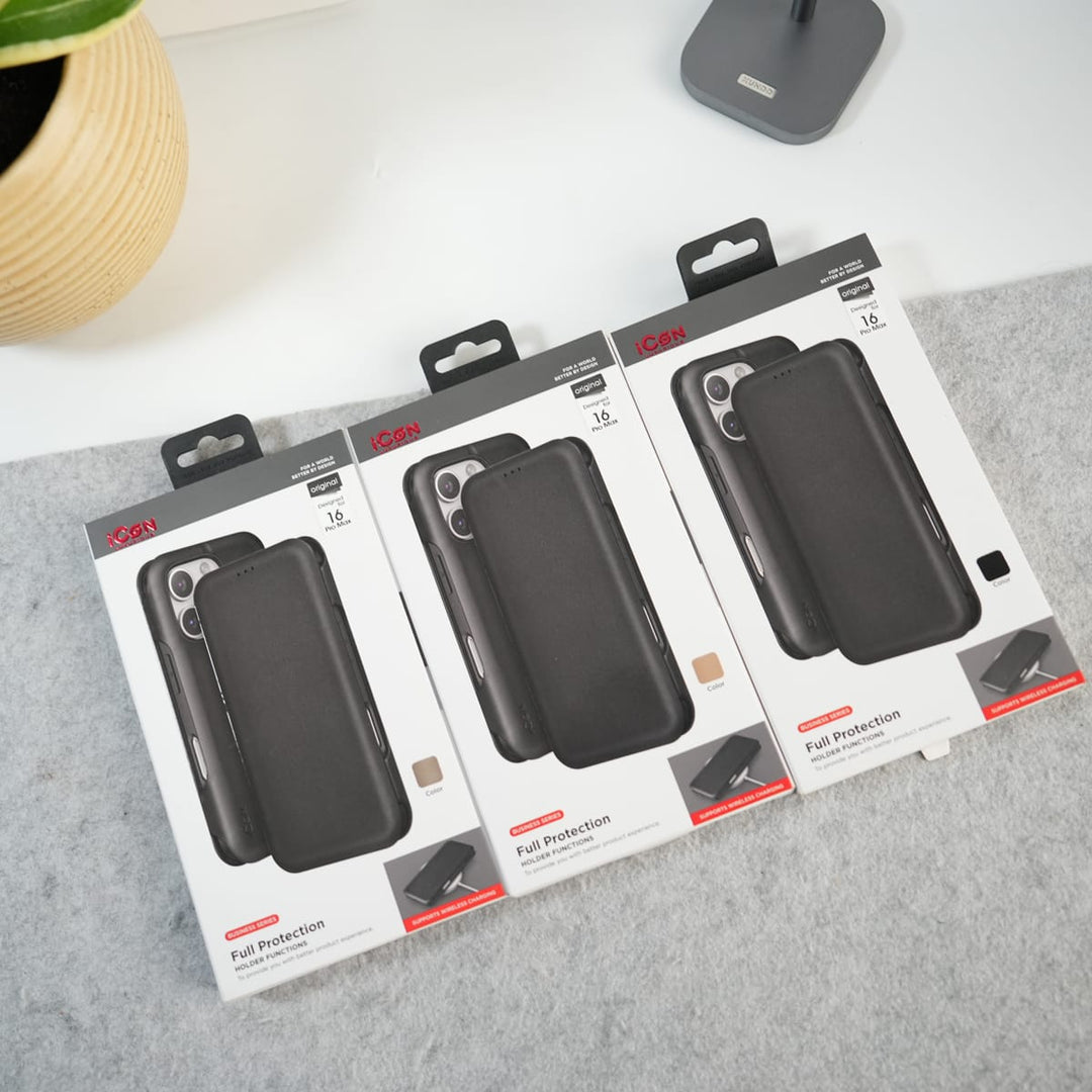 FRATO iPhone 16 Series iPhone 16 Pro Max Premium Flip Leather Wallet Case with Wireless Charging Support