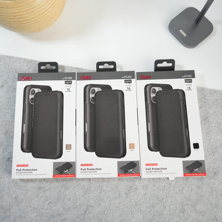 FRATO iPhone 16 Series iPhone 16 Pro Max Premium Flip Leather Wallet Case with Wireless Charging Support