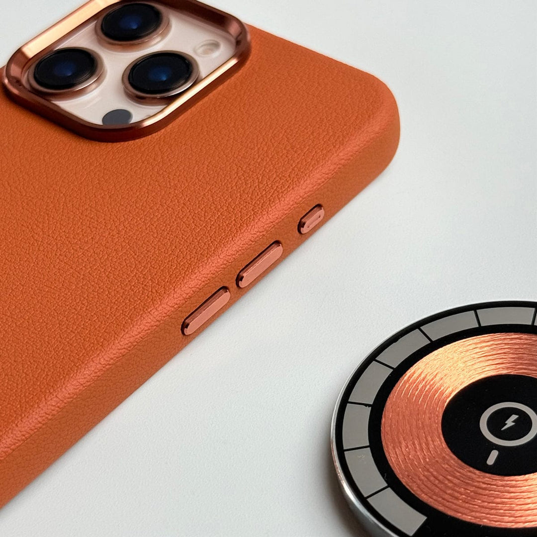 FRATO iPhone 16 Series iPhone 16 Pro Max Premium Leather Texture Metal Camera Bump MagSafe Cover Brown