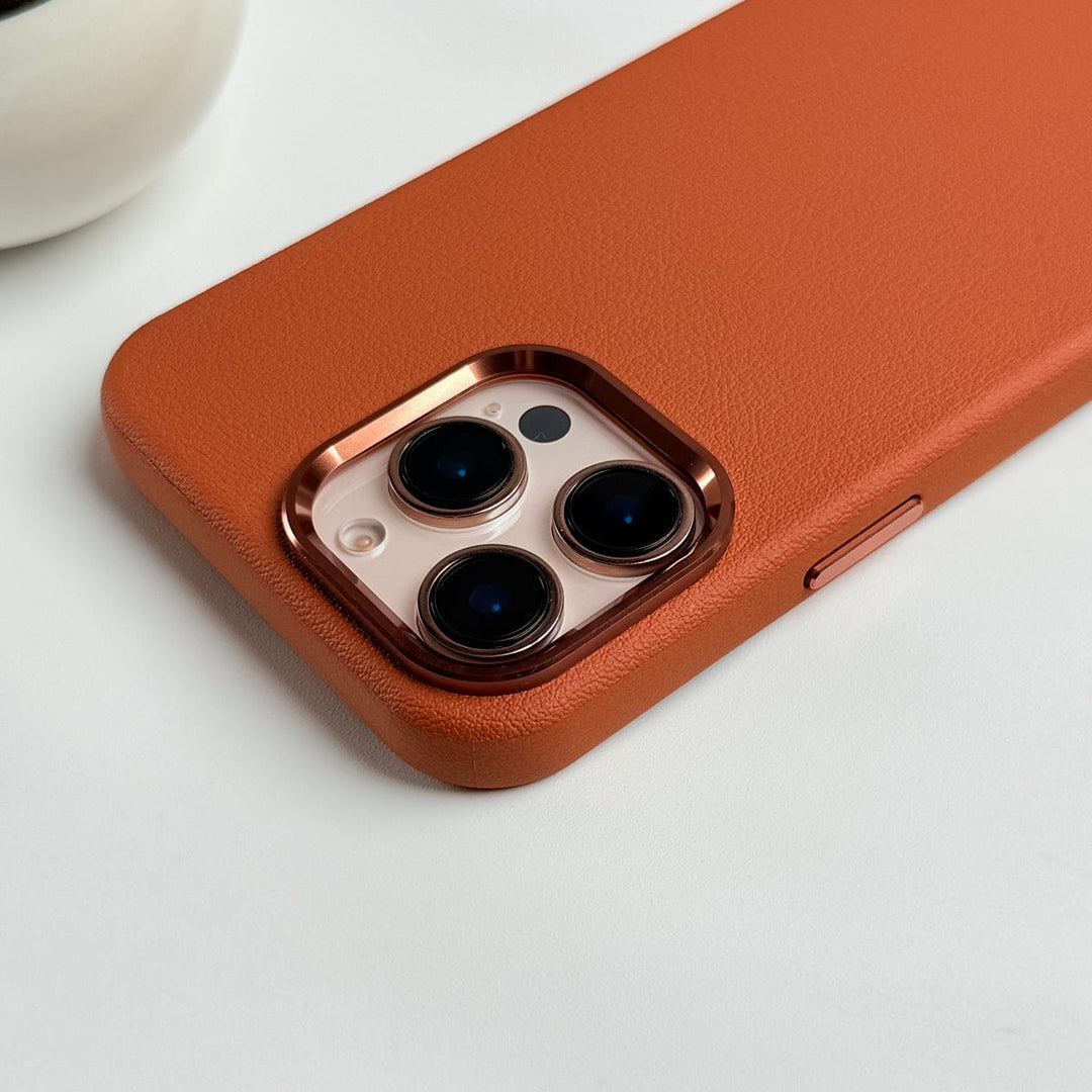 FRATO iPhone 16 Series iPhone 16 Pro Max Premium Leather Texture Metal Camera Bump MagSafe Cover Brown