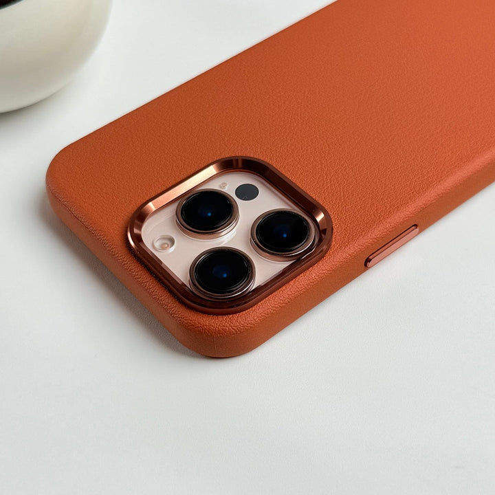 FRATO iPhone 16 Series iPhone 16 Pro Max Premium Leather Texture Metal Camera Bump MagSafe Cover Brown