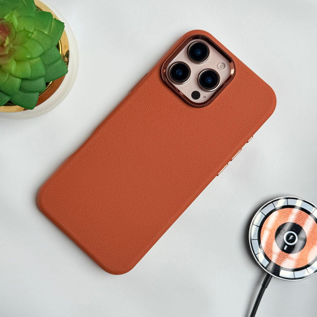 FRATO iPhone 16 Series iPhone 16 Pro Max Premium Leather Texture Metal Camera Bump MagSafe Cover Brown