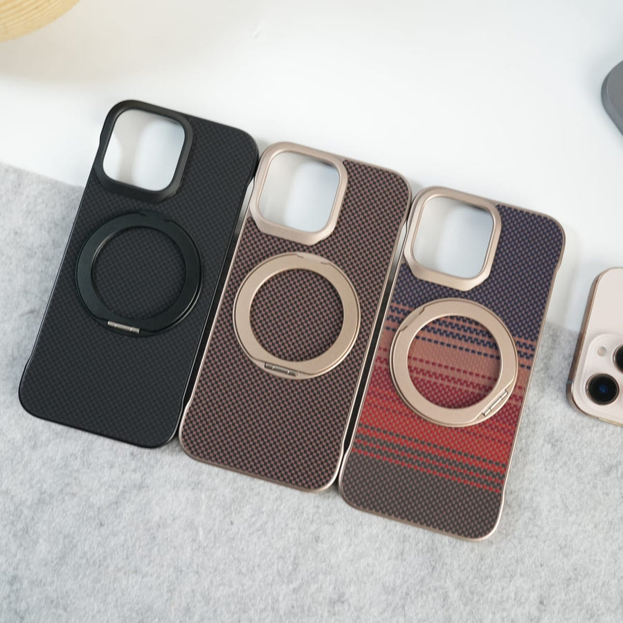 iPhone 16 Pro Max Premium Magnetic Ring Stand Carbon Fiber Case
