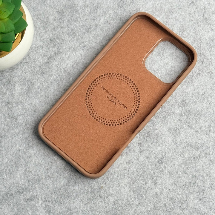 FRATO iPhone 16 Series iPhone 16 Pro Max Premium PU Leather Metal MagSafe Ring Case Golden