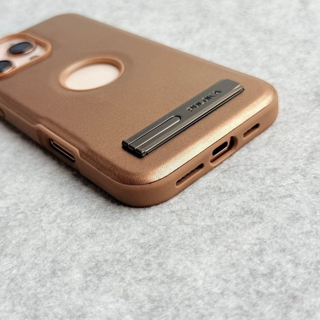 FRATO iPhone 16 Series iPhone 16 Pro Max PU Leather Inbuilt Stand Case Cover Golden
