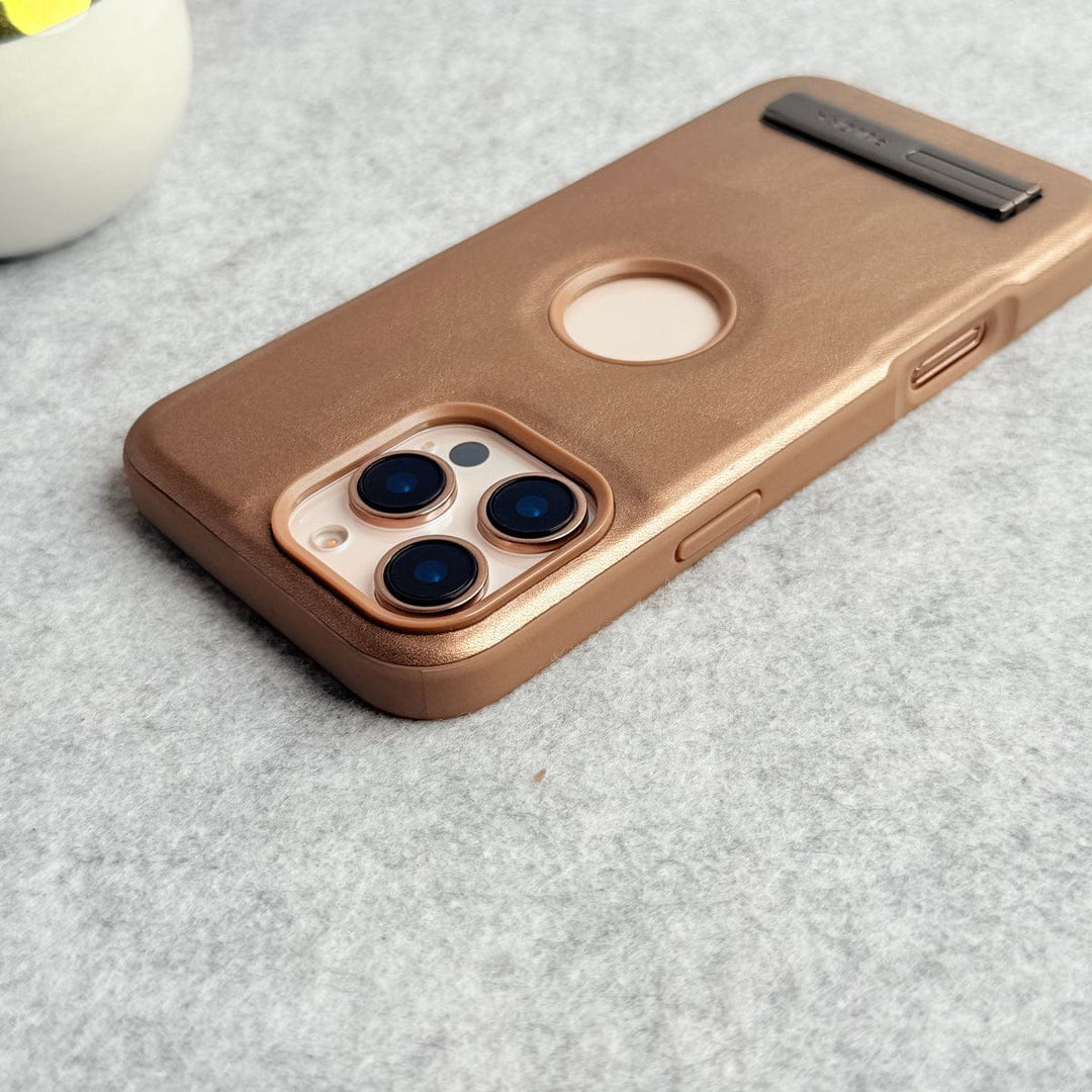 FRATO iPhone 16 Series iPhone 16 Pro Max PU Leather Inbuilt Stand Case Cover Golden