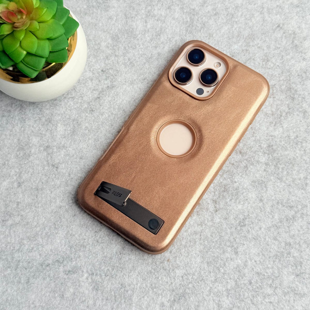 FRATO iPhone 16 Series iPhone 16 Pro Max PU Leather Inbuilt Stand Case Cover Golden