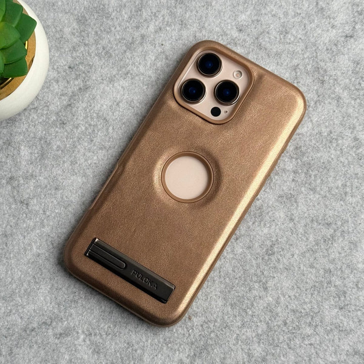 FRATO iPhone 16 Series iPhone 16 Pro Max PU Leather Inbuilt Stand Case Cover Golden