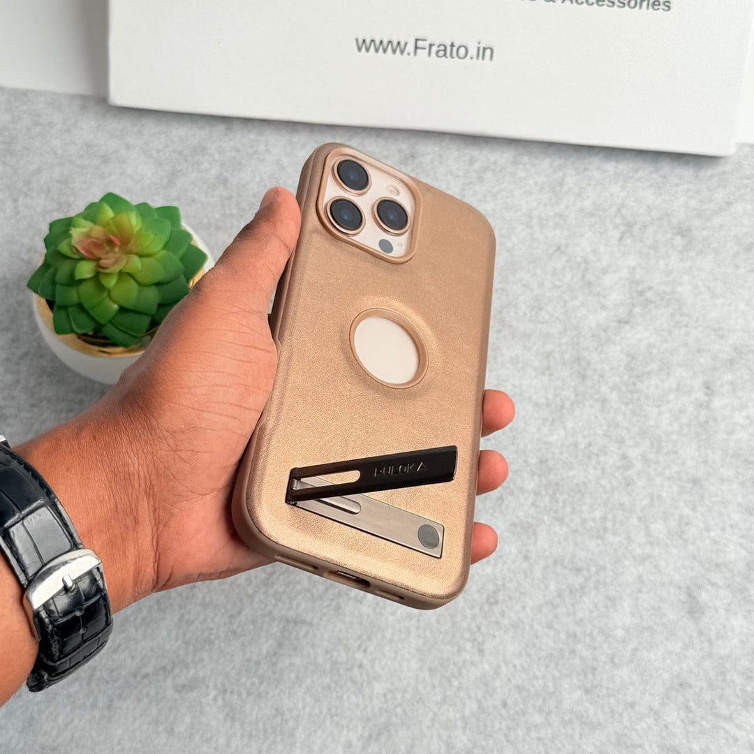 FRATO iPhone 16 Series iPhone 16 Pro Max PU Leather Inbuilt Stand Case Cover Golden