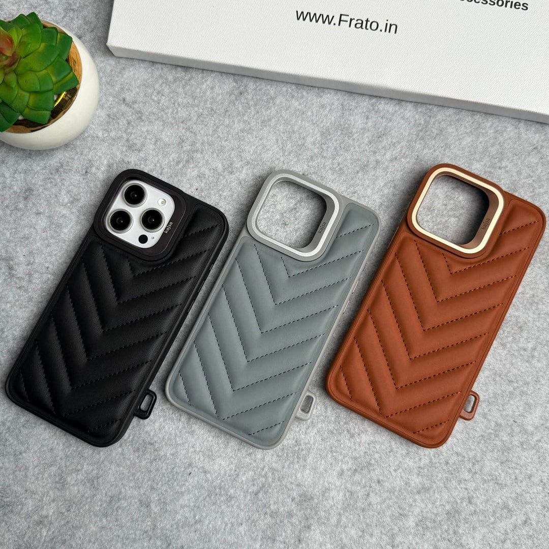 FRATO iPhone 16 Series iPhone 16 Pro Max PUFF Leather Metallic Camera Frame Case Cover