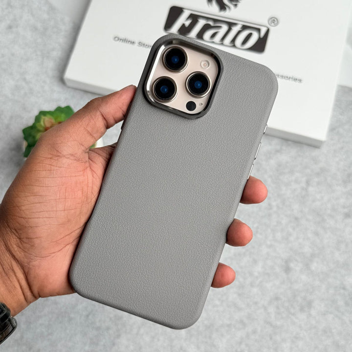 FRATO iPhone 16 Series iPhone 16 Pro Max / Titanium Gray iPhone 16 Series Premium Leather Texture Metal Camera Bump MagSafe Cover