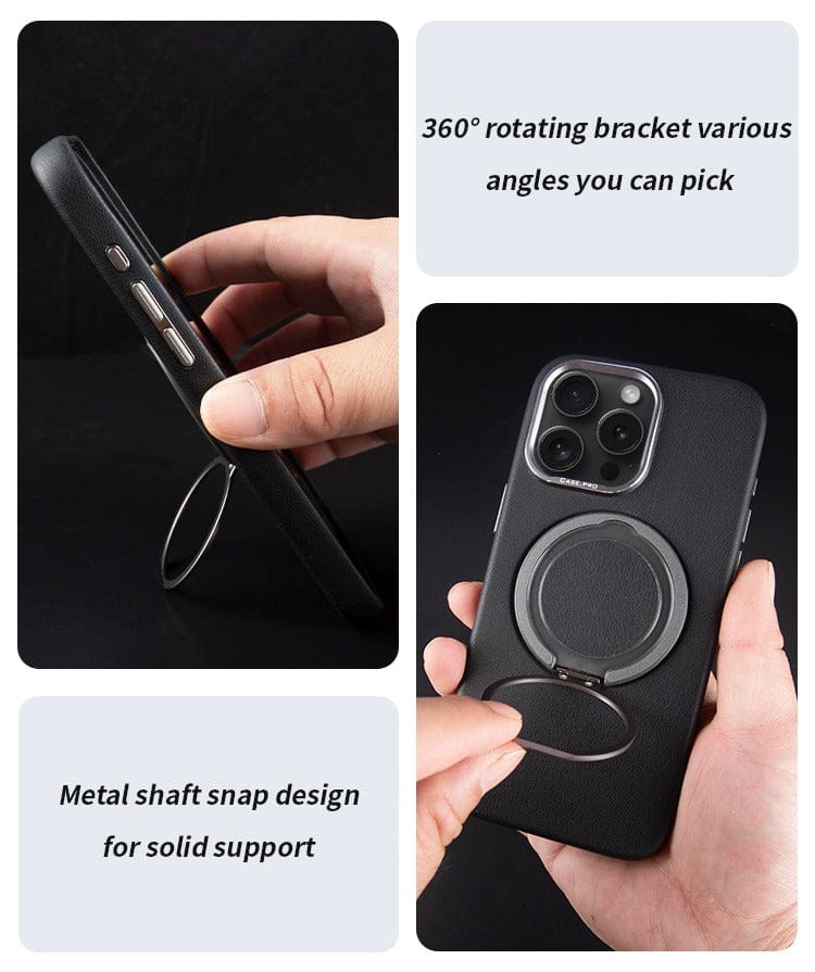 FRATO iPhone 16 Series iPhone 16 Series 360 angle Rotating Stand PU Leather Phone Case