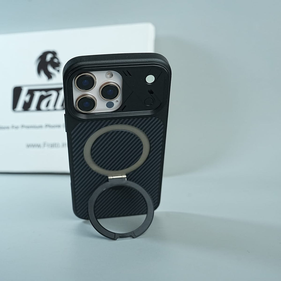 FRATO iPhone 16 Series iPhone 16 Series Carbon Fiber Texture Ring Stand Convertible Case