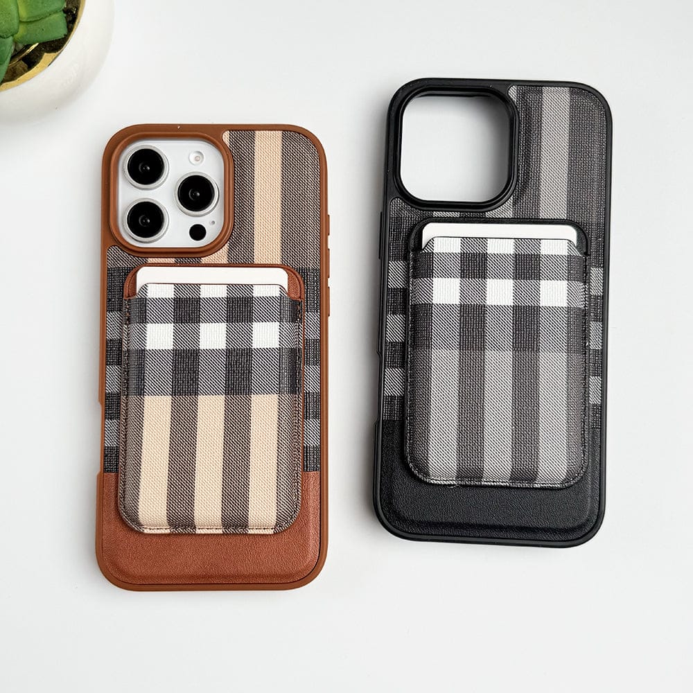 FRATO iPhone 16 Series iPhone 16 Series Checks Leather Case With Detachable Magnetic Magsafe Card Holder Cover