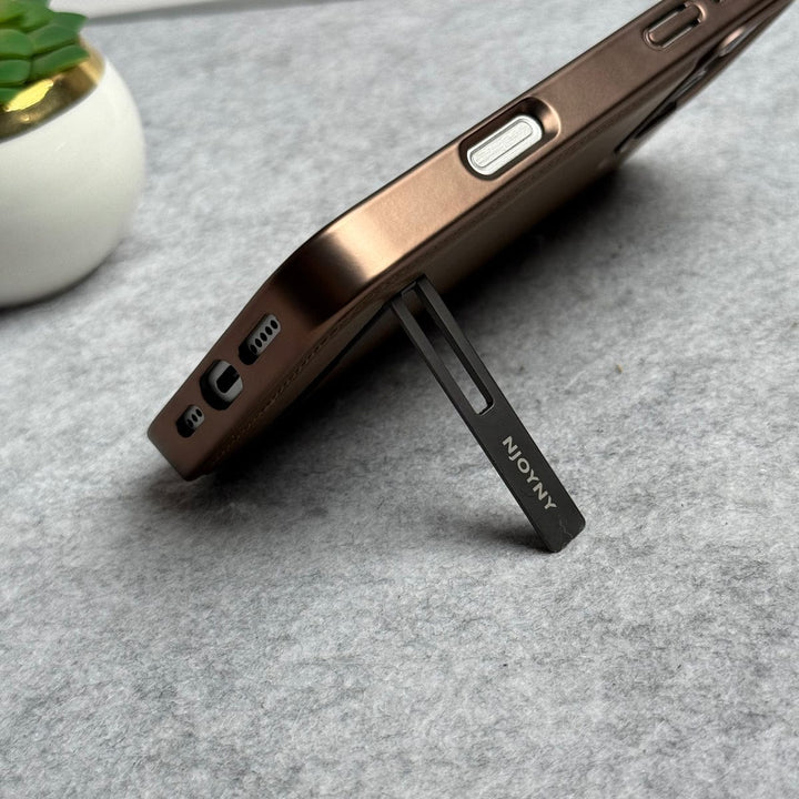 FRATO iPhone 16 Series iPhone 16 Series Leather Mate Chrome Plated Kick Stand Case Cover