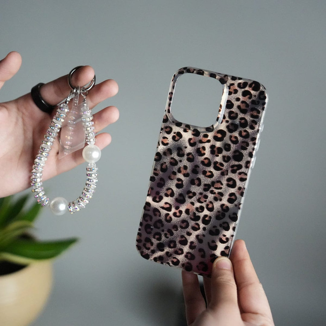 FRATO iPhone 16 Series iPhone 16 Series Leopard Print Case with Beaded Wrist Strap | Cute Transparent Designer Cover
