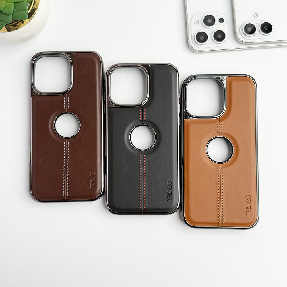 FRATO iPhone 16 Series iPhone 16 Series  Logo Cut Chrome Plated PU leather Luxury Case Cover