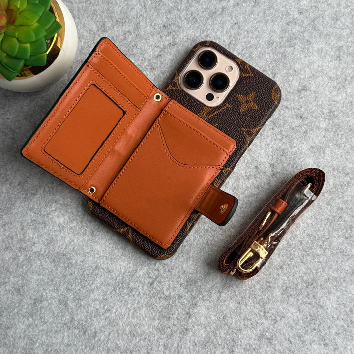 FRATO iPhone 16 Series iPhone 16 Series Luxury Brand Cardholder Crossbody Sling Strap Case