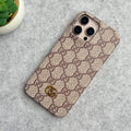 iPhone 15 Series Luxury GG Pattern PU Leather Camera Bump Case